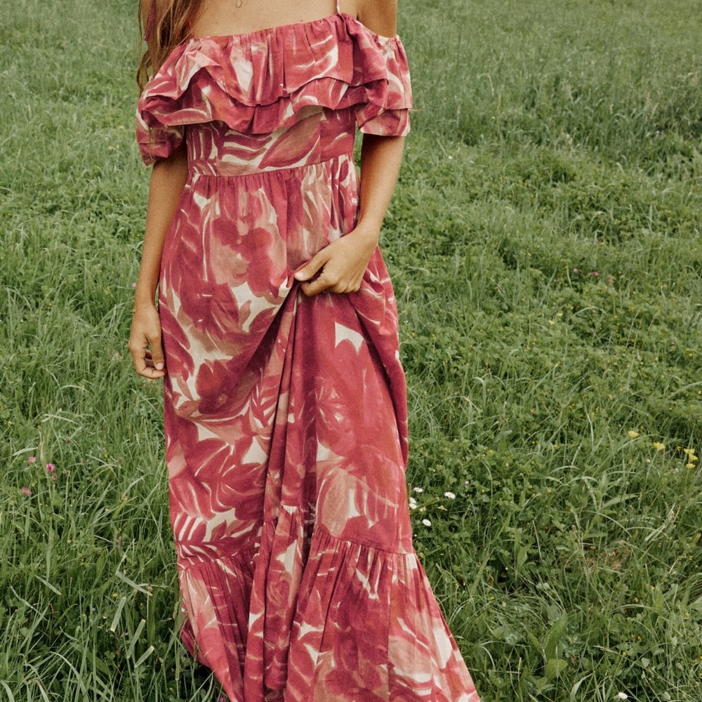 NWT Zara Cotton PRINTED MIDI DRESS Off the Shoulder  Small